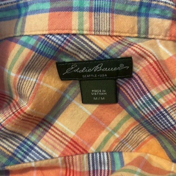 Eddie Bauer women’s orange plaid button down shirt size medium - Picture 7 of 8